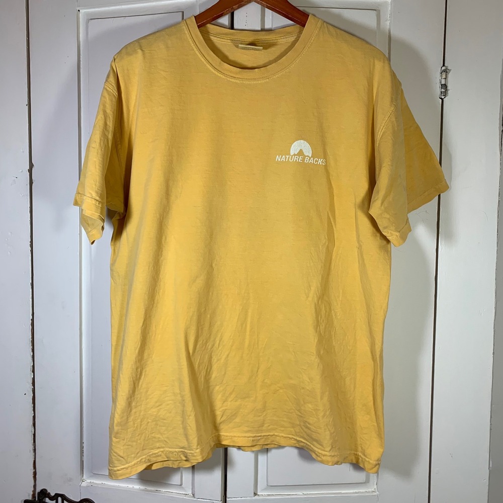 Nature Backs Yellow Graphic T-Shirt Gorpcore Outdoorsy Heavyweight Mens Large